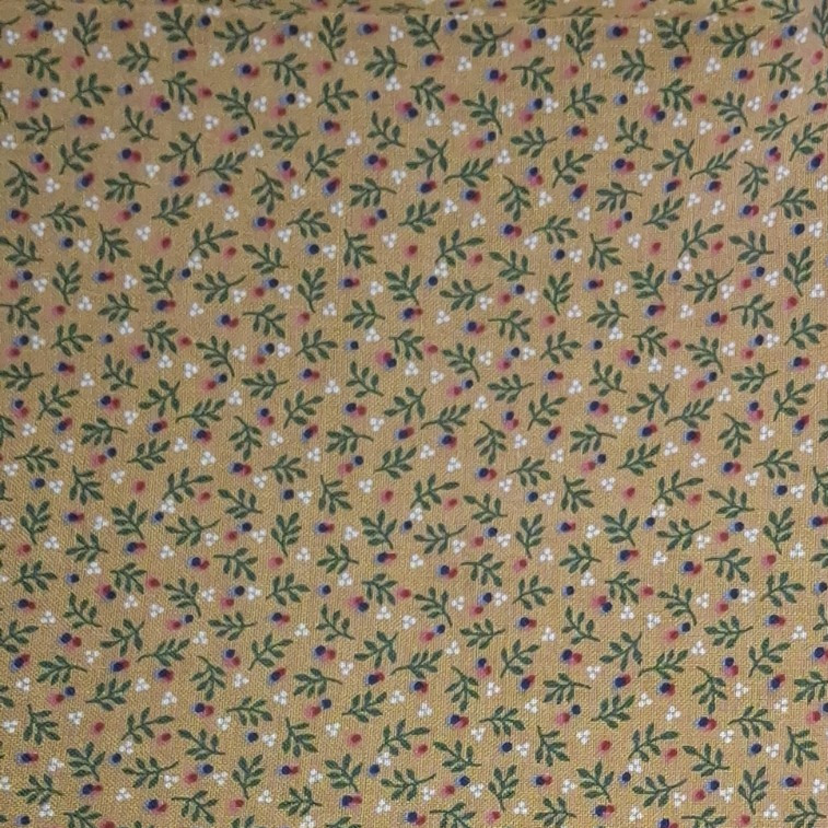 Green Leaves Berries on Beige Cranston VIP Cotton Fabric-Primitive Style 2 YDs