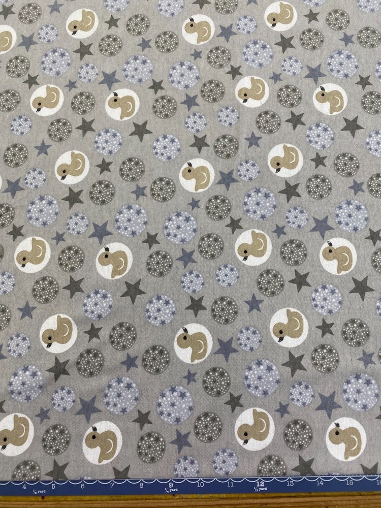 Richlin Fabrics ~100% Cotton Flannel ~ Grey Stars/Moons ~ per half yard