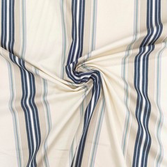 Cotton Fabric by Yard Ivory Navy Blue Stripes Shirting Quilting Sewing Material