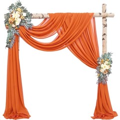 20ft x 28 Inch Orange Wedding Arch Draping Fabric Sheer Chiffon Curtains 2 PCS