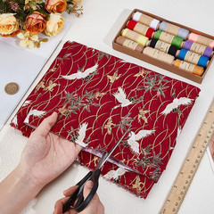 1.1 Yard 59 Inch Dark Red Japanese Crane Printed Cotton Fabrics Japanese Style Q