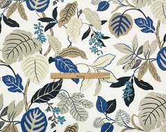 P KAUFMANN MERIDIA PERRI BLUE BROWN LEAF SLUB DUCK COTTON FABRIC BY YARD 54″W