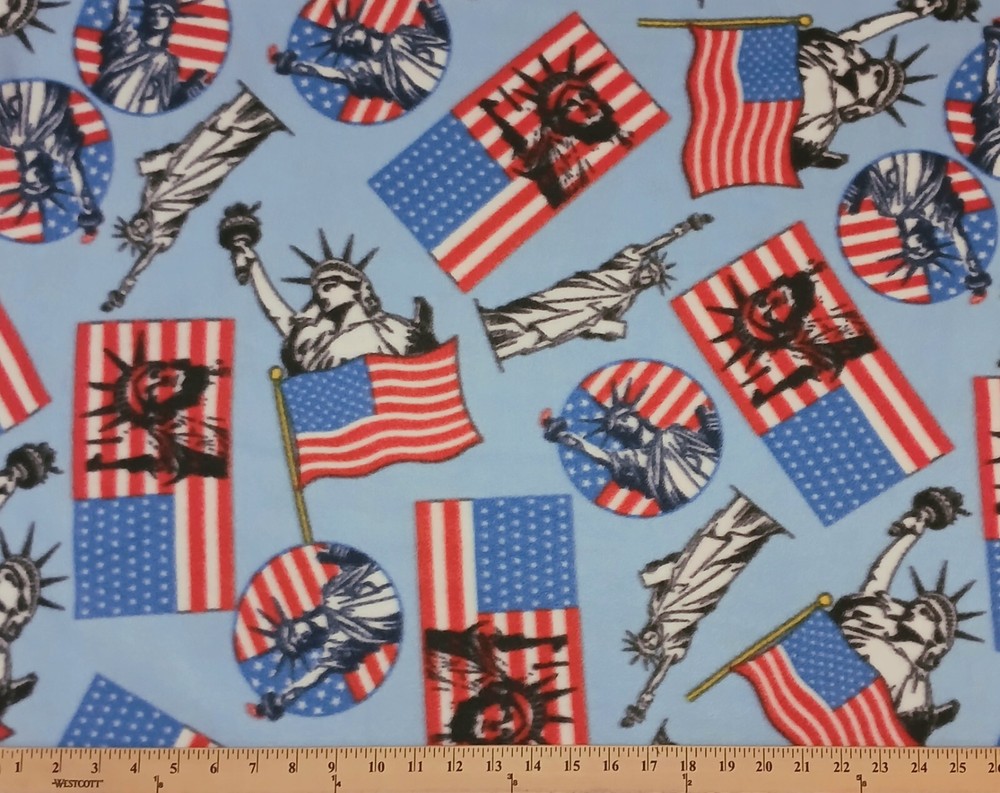 Fleece Lady Liberty Blue Statue of Liberty Patriotic Fleece Fabric Print A337.18