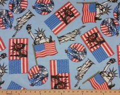 Fleece Lady Liberty Blue Statue of Liberty Patriotic Fleece Fabric Print A337.18