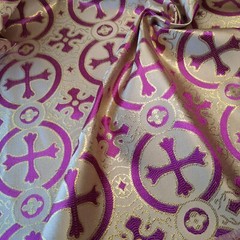Purple Gold Metallic Brocade Fabric For Lent Resurrection Religious Liturgical