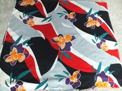 LARGE FLORAL SWIRL vintage soft flowing fabric Burlington Studio print black red