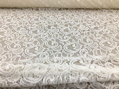 Embroidered Stretch Lace Apparel Fabric Sheer Scrolling Floral Pearl White HH211