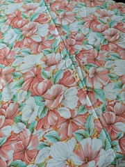 VTG Tropical Fabric Watercolor Hibiscus 80’s Peach Seafoam 140×45 Sewing