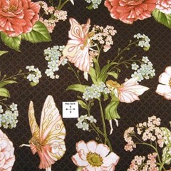 Flowers & Little Fairies, Metallic Gold, Pink & Ivory on Dk.Brown,33″L x44″W