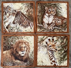 Lot of 4 Squares ~ Safari Animals Quilt 12”x12” Block Quality 100% Cotton Fabric