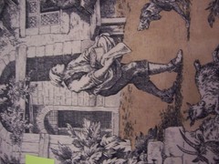 French Country Toile Fabric Lot of 3 Matching Pieces Pastoral Scene Upholstery