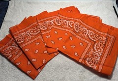 LOT OF 5 ORANGE BANDANAS 21” X 21” BRAND NEW NEVER USED 100% COTTON