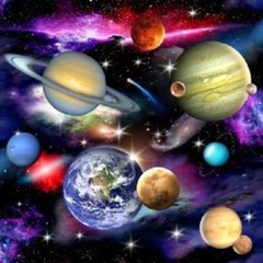 PLANETS Cotton Print by ELIZABETHS STUDIO BTY