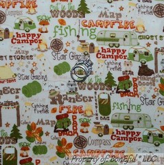 BonEful Fabric FQ Cotton Quilt Cream Camp Fire Log Cabin RV Girl Boy Scout Small