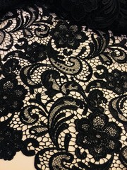 Maggie BLACK Guipure Venice Heavy Lace Fabric by the Yard – 10019