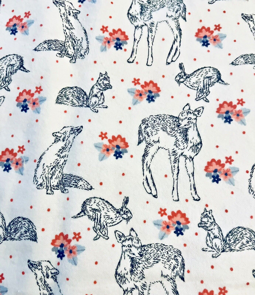Baby Forest Friends Sketch & Florals & Pink Dots Toss Flannel Remnant 40″x7″