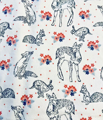 Baby Forest Friends Sketch & Florals & Pink Dots Toss Flannel Remnant 40″x7″