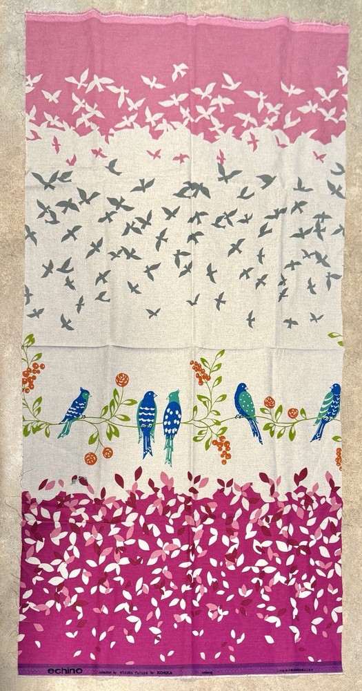 44×23” KOKKA Echino BIRDSONG Pink Cotton Linen Fabric OOP Etsuko Furuya Japan