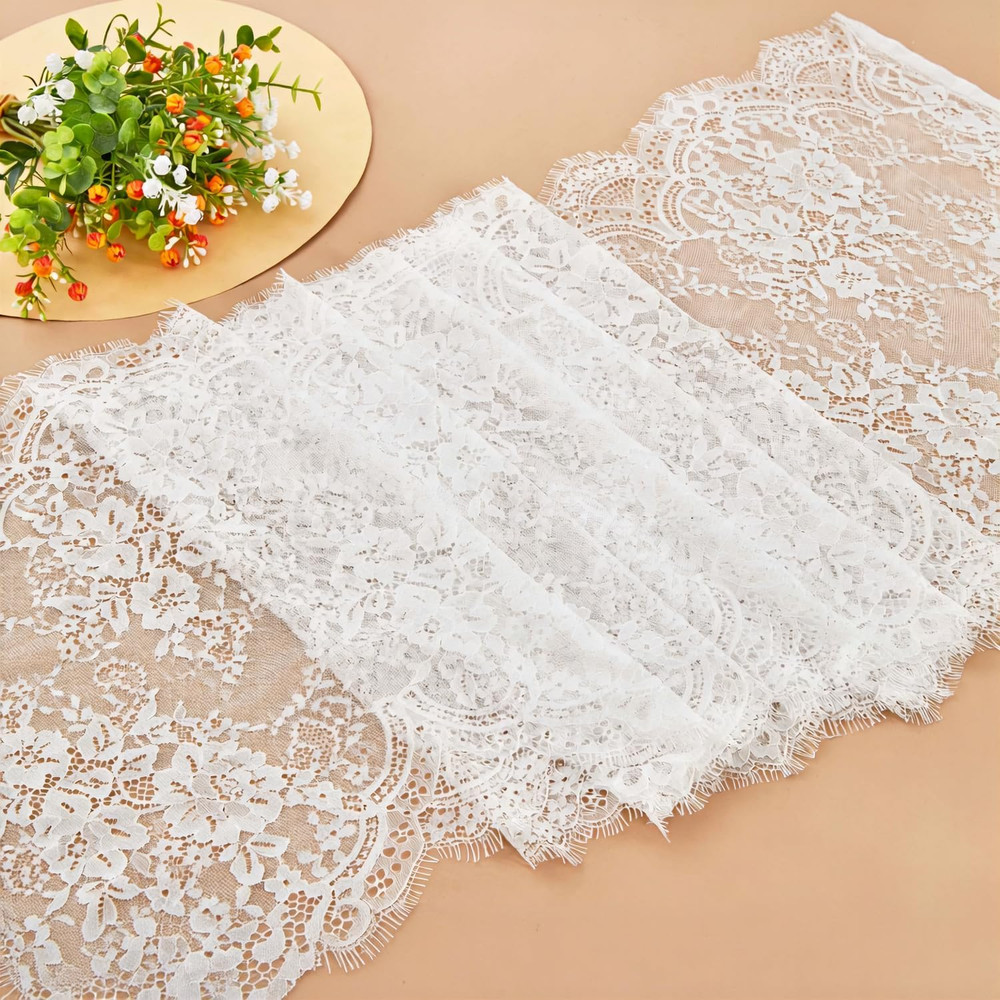 15.75″ Wide 3 Yard White Eyelash Lace Fabric, High Density Weaving Lace Ribbon w