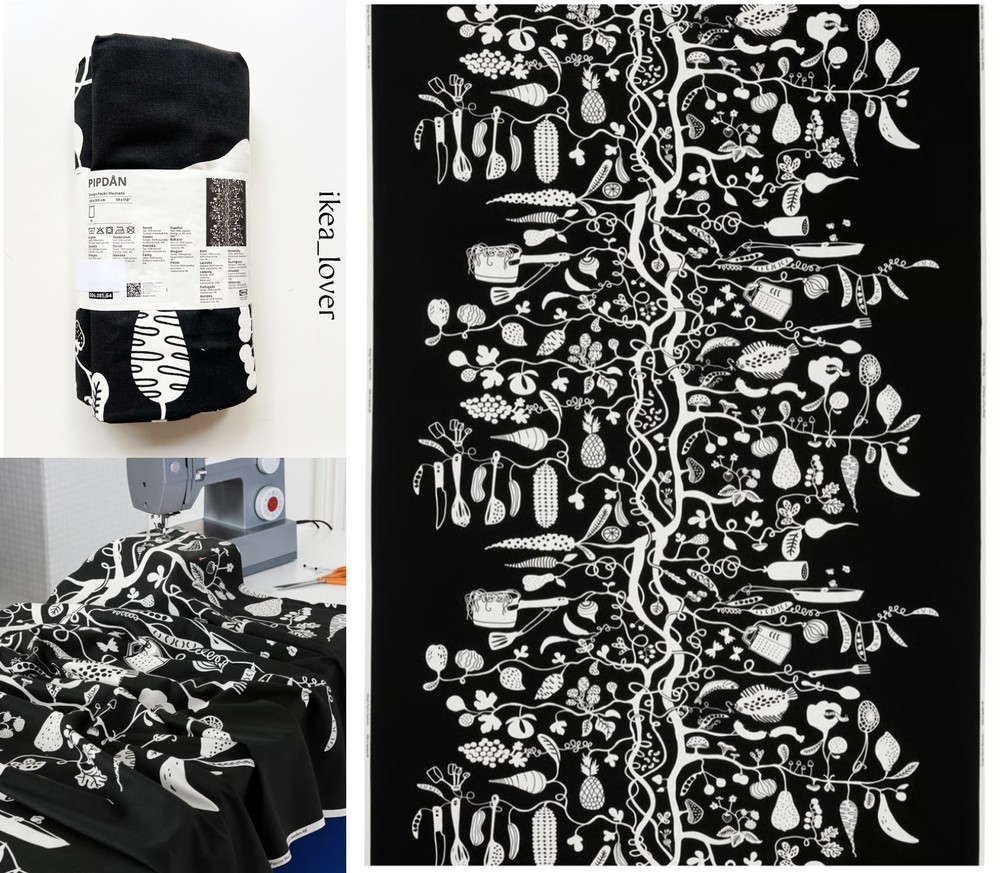 Ikea PIPDÅN Pre-cut fabric, black/white, 59×118″ – NEW – 006.081.64