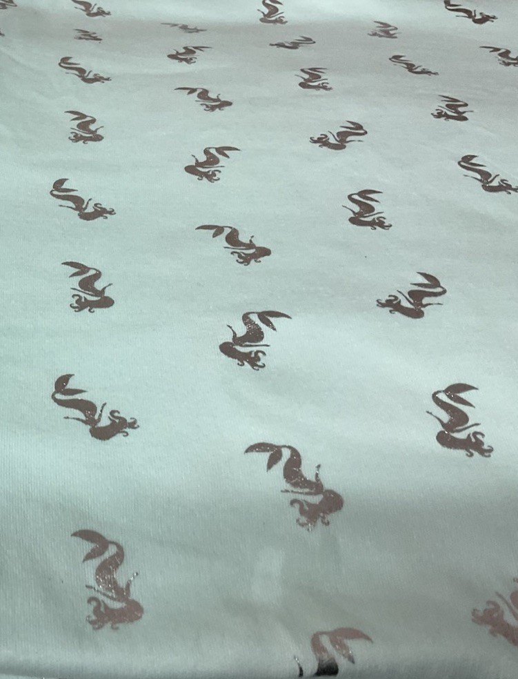 3 Yards Mint Green With Silver Mermaids -Knit