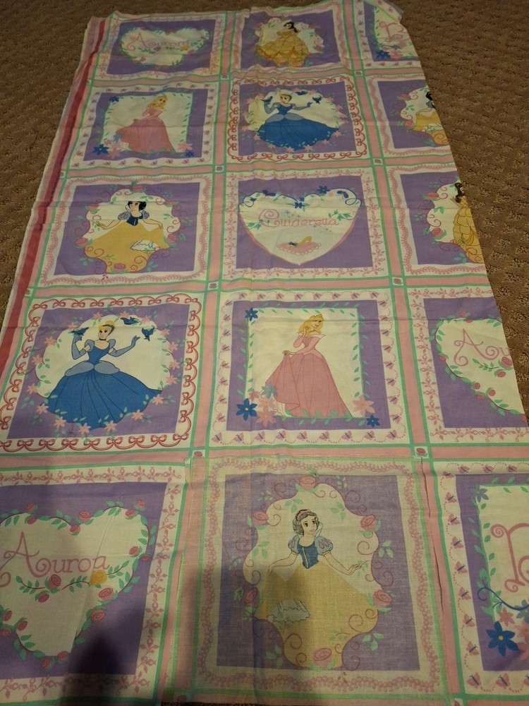 Vtg Cotton Fabric Beautiful Princesses Lattice BY Disney Cinderella Snow White