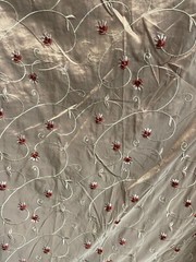 Taffeta Embroidered rose floral Taupe 100% Poly Faux Silk Like Fabric 118″ Wide,