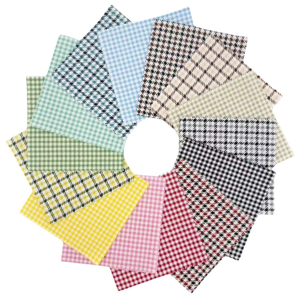 42 PCS Gingham Pre Cut Houndstooth Pattern Fabric Squares Quilting 5×5 Inch