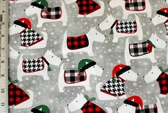 FACE MASKS*SCOTTIE DOGS WITH PLAID COATS/HATS ON GREY 100% COTTON FABRIC*BTY