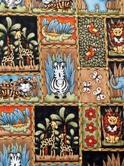 Fabric -RARE VTG Safari Jungle Animals Collage Northcott Studio Sold BTY x 43” W