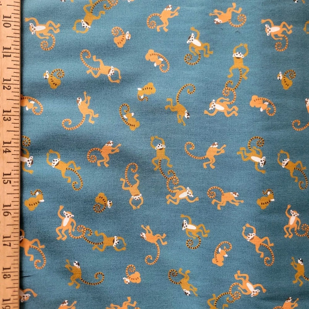 Little Adorable Lemur Monkeys on Teal – So Cute! From Japan, Cotton Shirting