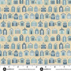 ANDOVER – Driftwood by Makower UK – Beach Huts – Mid Cream ,1/4 yard