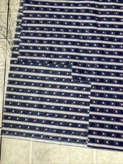 VTG Blue Ticking Stripe Fabric Petite Pink Rose 90 Fabric Traditions 1 1/3 yd +