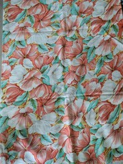 VTG Tropical Fabric Watercolor Hibiscus 80’s Peach Seafoam 140×45 Sewing