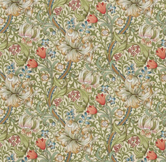 WILLIAM MORRIS CURTAIN FABRIC DESIGN Golden Lily 2.1 MTRS GREEN/GOLD LINEN UNION