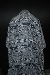 European Linen 100% Natural Fiber Beautifull ethnic Print 5oz Indigo Off White