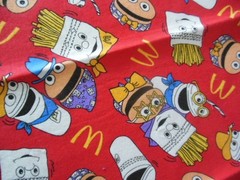 3 flannel fabric pieces, Ronald McDonald & other characters, 14″ x 18″; 14″x 27