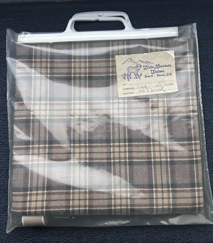 Vintage White Mountain Woolens 100% Wool Tartan Plaid Fabric 1 Yd 60” Taupe