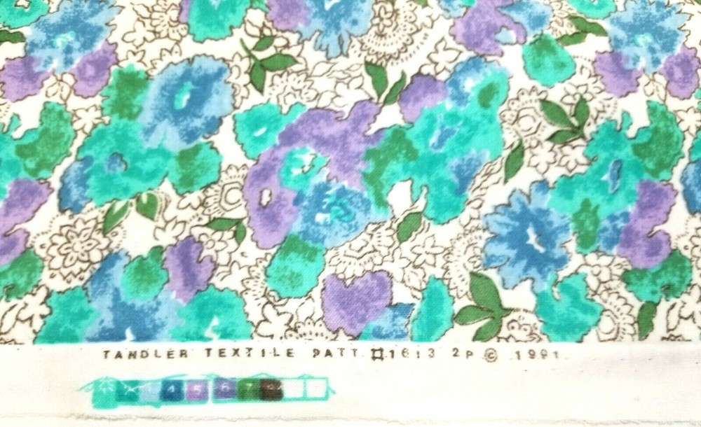 Tandler Textiles 1991 Fabric Remnant Hawaii Floral Print Knit TURQUOISE 60″x64″