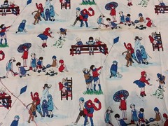 MARCUS Brothers Fabric 1/2 yd Children Playing Summer Fall Winter Spring Vintage
