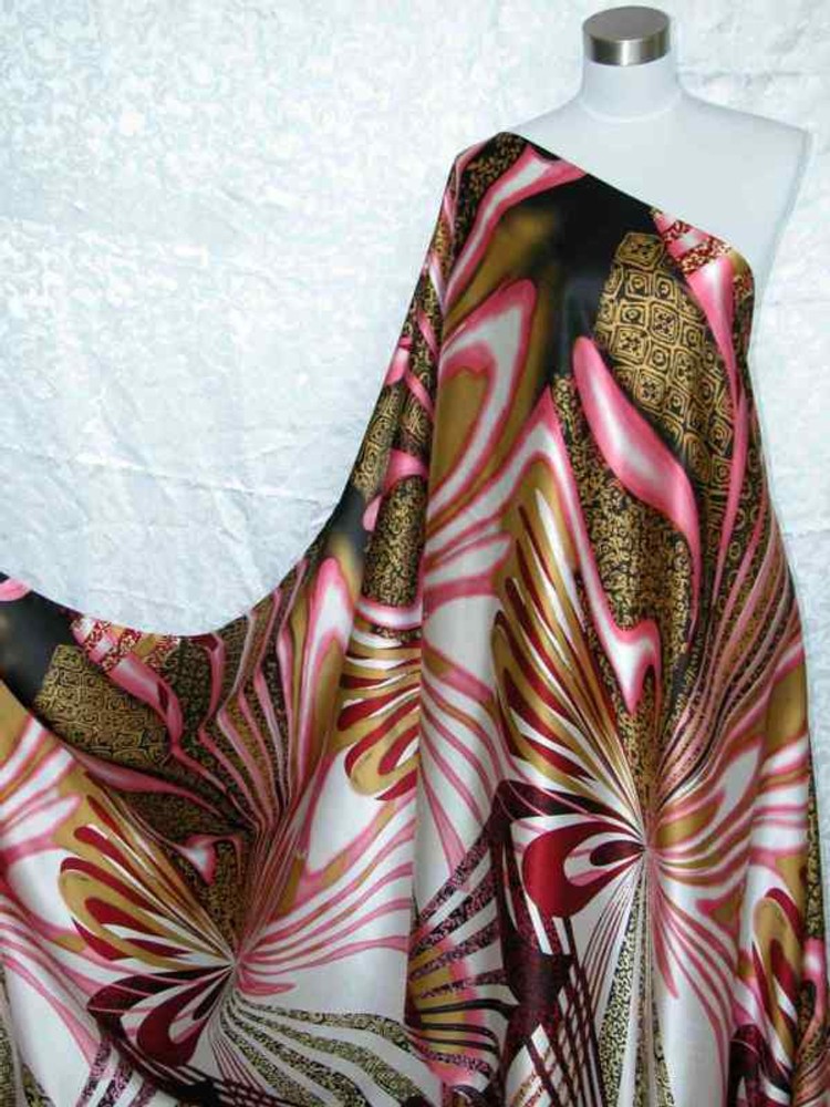 New 100% Silk Charmeuse Fabric Bold Art M28 Per Yard
