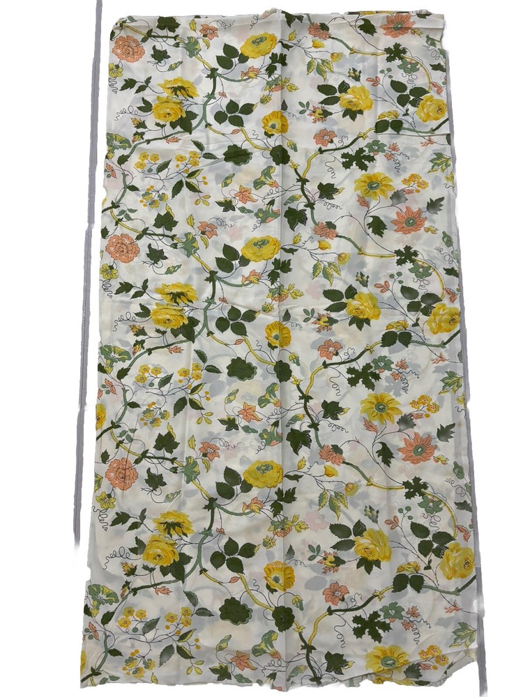 Vintage 70s Groovy Earth Floral Hippie Flowers Sheer Fabric Loomskill Inc 80”x44