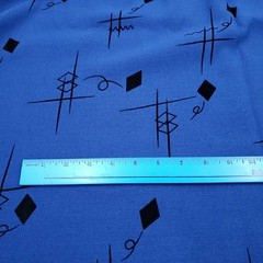 Vtg Navy Blue Shimmer Fabric with Embossed Black Velvet 80s Abstract Print 4+Yds