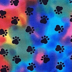 Paw Prints on Tie Dye Novelty Fabric, By the Half Yard, Dogs