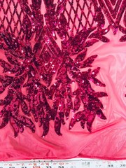 Francesca DARK PINK Vines and Diamonds Pattern Sequins on Dark Pink Mesh Lace F