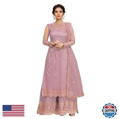Trendmalls Womens Net Embroidery Salwar Suit Set Kurta Sharara Dupatta