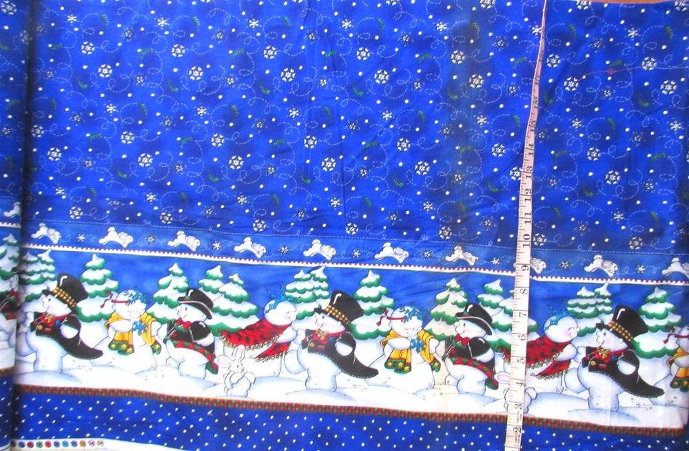 1 yd 100% Cotton Double Border Christmas Snowmen & Snowflakes by M & M Fabrics