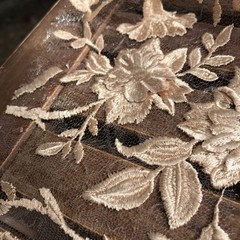 Nina BEIGE Polyester 3D Floral Embroidery on Mesh Lace Fabric by the Yard – 100