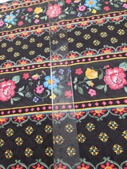 Vintage Quilted Fabric Floral Reversible Black Vintage Deadstock 1.5 yard piece