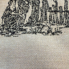 VTG French Country Toile Fabric Black Beige Pastoral Colonial Farmstead 2.5 yd